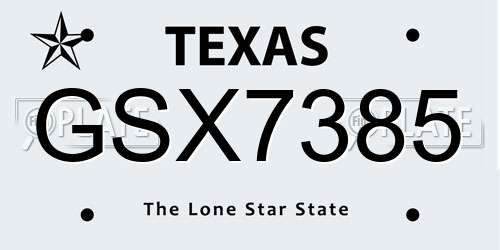 GSX7385 Texas License Plate