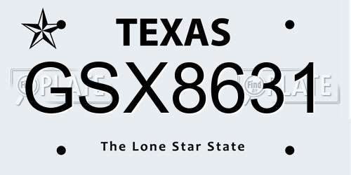 GSX8631 Texas License Plate