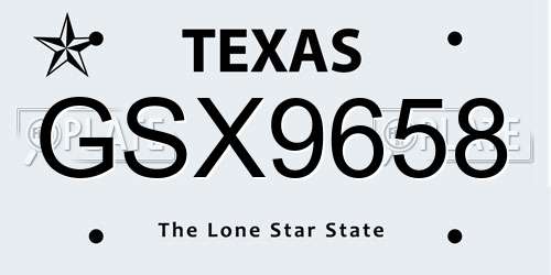GSX9658 Texas License Plate