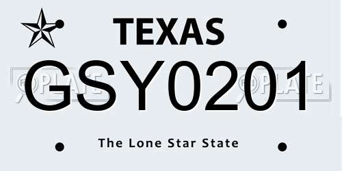 GSY0201 Texas License Plate