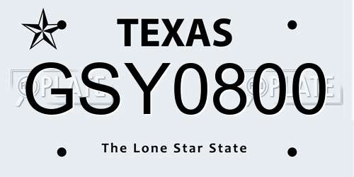 GSY0800 Texas License Plate
