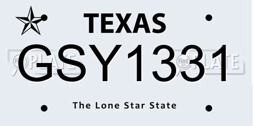 GSY1331 Texas License Plate