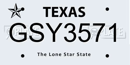 GSY3571 Texas License Plate