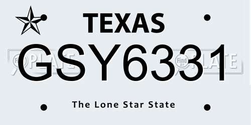 GSY6331 Texas License Plate