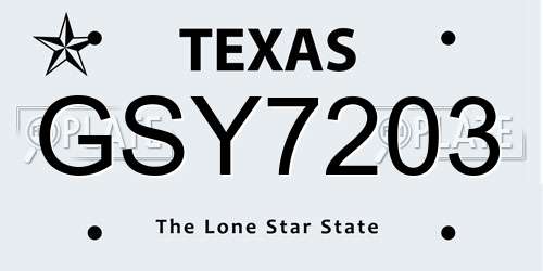 GSY7203 Texas License Plate