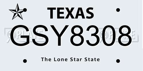 GSY8308 Texas License Plate