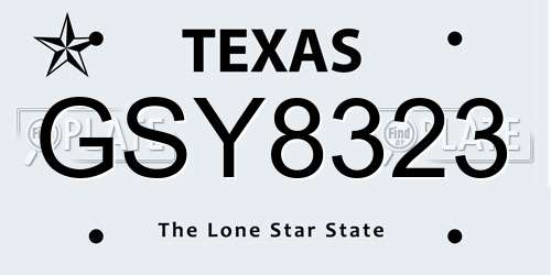 GSY8323 Texas License Plate