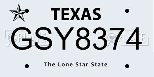GSY8374 Texas License Plate