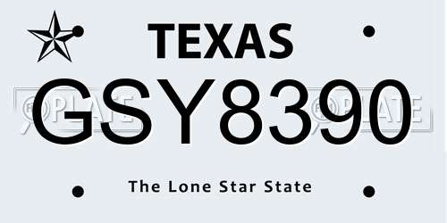 GSY8390 Texas License Plate
