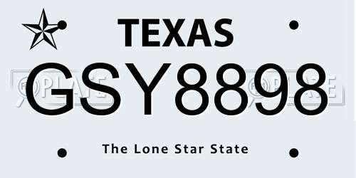 GSY8898 Texas License Plate
