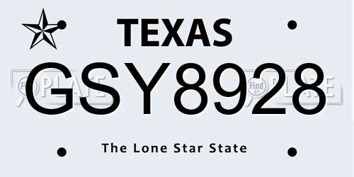 GSY8928 Texas License Plate