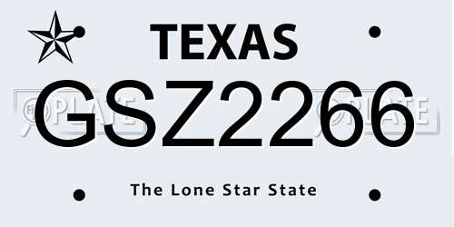GSZ2266 Texas License Plate