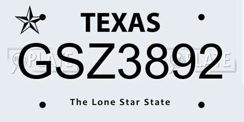GSZ3892 Texas License Plate