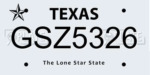 GSZ5326 Texas License Plate