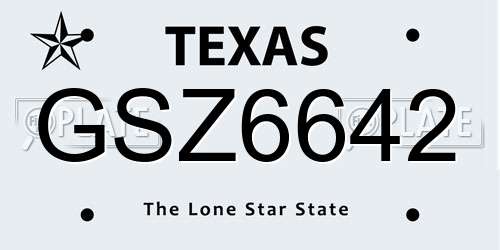GSZ6642 Texas License Plate