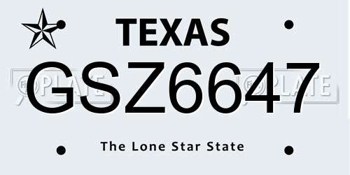 GSZ6647 Texas License Plate