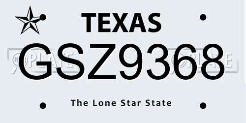 GSZ9368 Texas License Plate