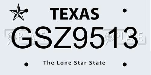 GSZ9513 Texas License Plate
