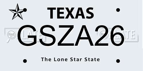 GSZA26 Texas License Plate
