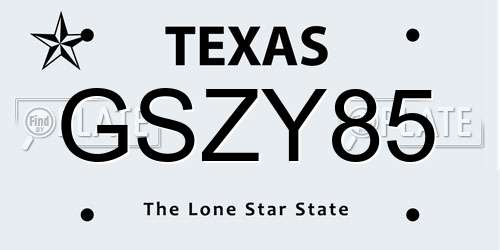 GSZY85 Texas License Plate
