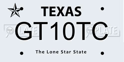 GT10TC Texas License Plate
