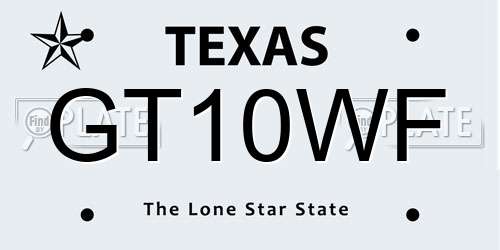 GT10WF Texas License Plate