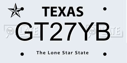 GT27YB Texas License Plate