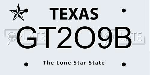 GT2O9B Texas License Plate