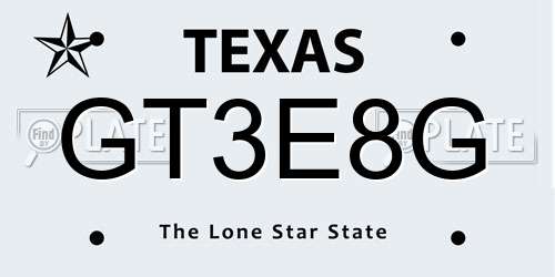 GT3E8G Texas License Plate