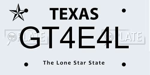 GT4E4L Texas License Plate