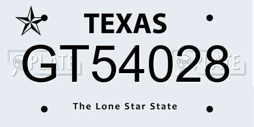 GT54028 Texas License Plate