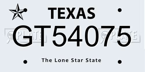 GT54075 Texas License Plate