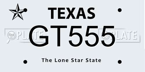GT555 Texas License Plate