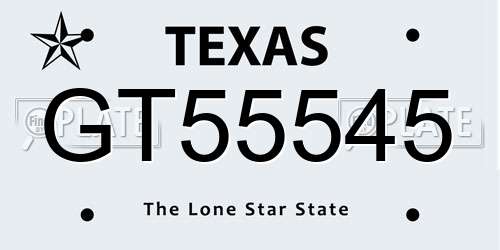 GT55545 Texas License Plate