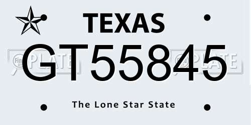 GT55845 Texas License Plate