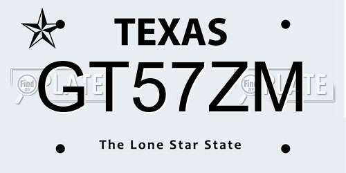 GT57ZM Texas License Plate