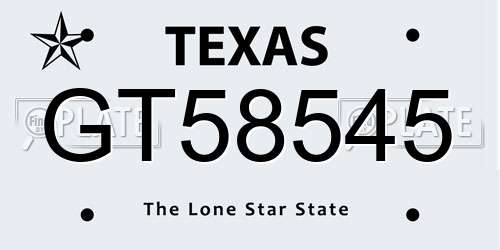GT58545 Texas License Plate