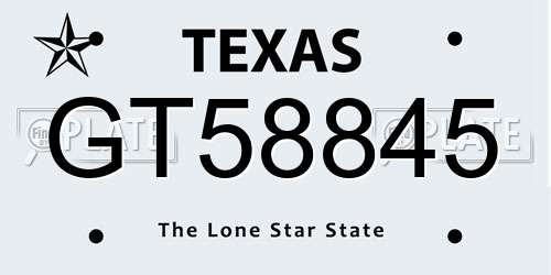 GT58845 Texas License Plate