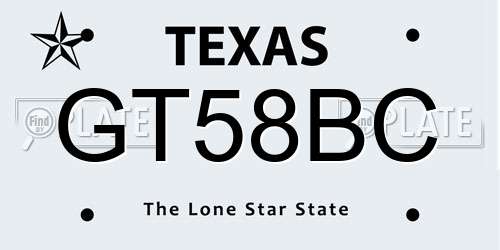 GT58BC Texas License Plate
