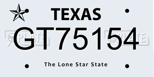 GT75154 Texas License Plate