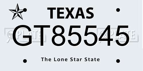 GT85545 Texas License Plate