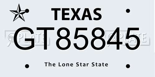 GT85845 Texas License Plate