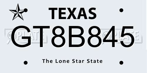 GT8B845 Texas License Plate