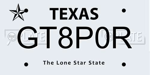 GT8P0R Texas License Plate