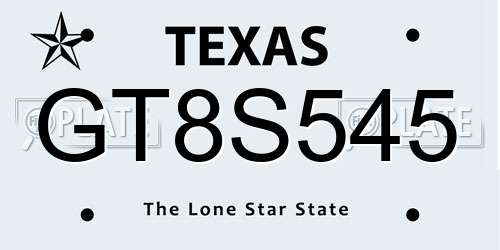 GT8S545 Texas License Plate