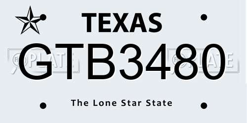 GTB3480 Texas License Plate