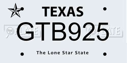 GTB925 Texas License Plate