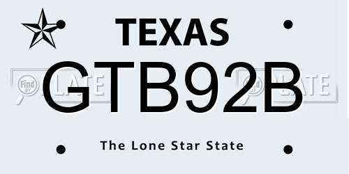 GTB92B Texas License Plate