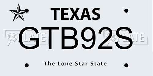 GTB92S Texas License Plate