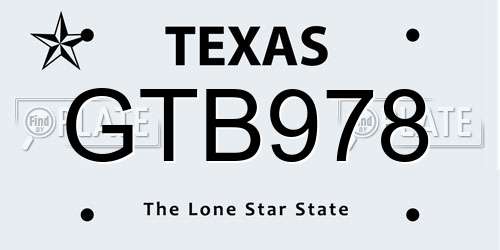 GTB978 Texas License Plate
